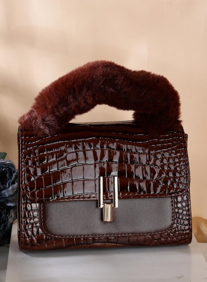 ZEVORA Handbags For Womens Fashion Top Handle Bag Purses Shoulder Tote Bags With Croco Pattern (Brown) - Image 2