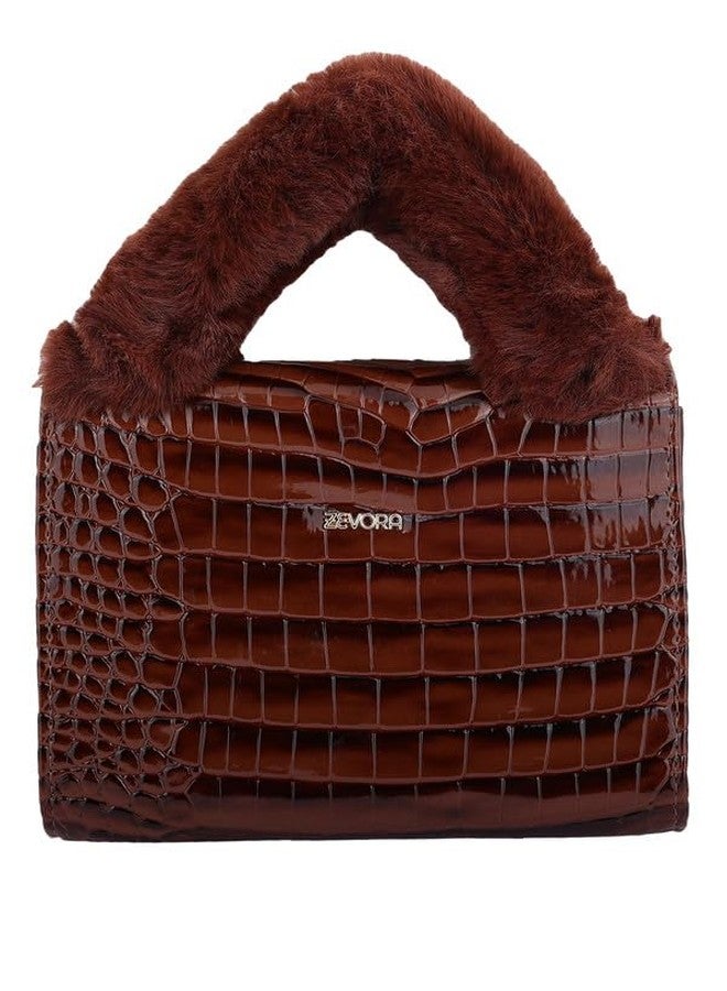 ZEVORA Handbags For Womens Fashion Top Handle Bag Purses Shoulder Tote Bags With Croco Pattern (Brown) - Image 4