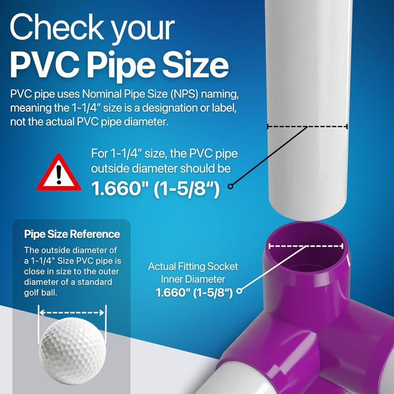 FORMUFIT 1-1/4” 4-Way Tee Furniture Grade PVC Fitting in Purple, Made in USA, UV-Resistant, Impact-Proof, 1.660” Actual Socket Diameter (Pack of 4) - F1144WT-PU-4 - Image 4