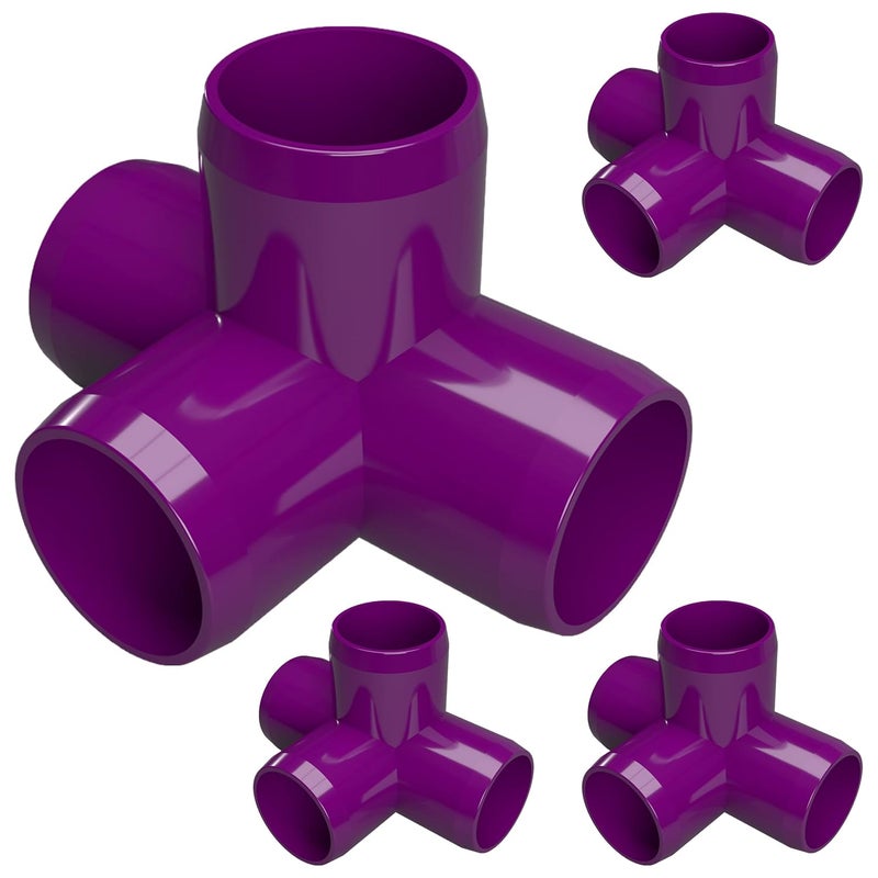 FORMUFIT 1-1/4” 4-Way Tee Furniture Grade PVC Fitting in Purple, Made in USA, UV-Resistant, Impact-Proof, 1.660” Actual Socket Diameter (Pack of 4) - F1144WT-PU-4 - Image 1