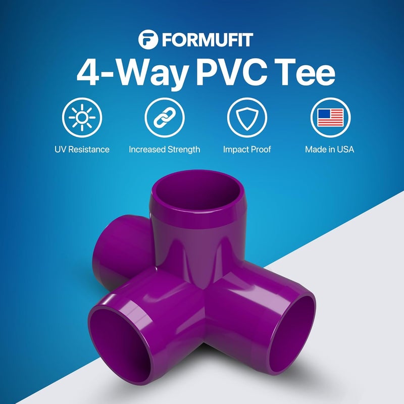 FORMUFIT 1-1/4” 4-Way Tee Furniture Grade PVC Fitting in Purple, Made in USA, UV-Resistant, Impact-Proof, 1.660” Actual Socket Diameter (Pack of 4) - F1144WT-PU-4 - Image 2