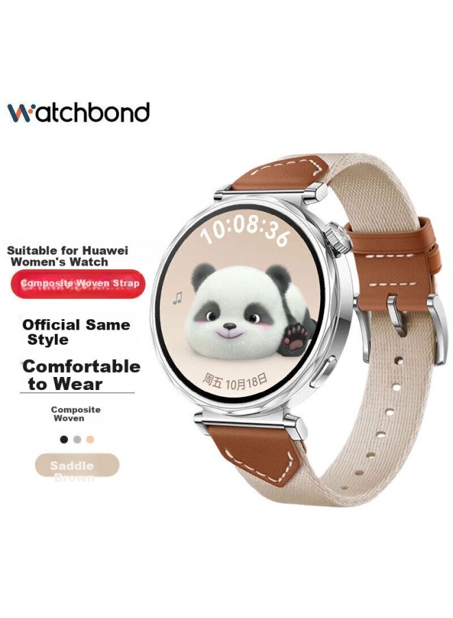 watchbond Watchband For Huawei Gt5 Watch 41mm, Gt5 Pro Composite Woven Saddle Brown Watchband, Gt4 Women's 18mm Autumn/winter Official Nylon Wristband - Image 1