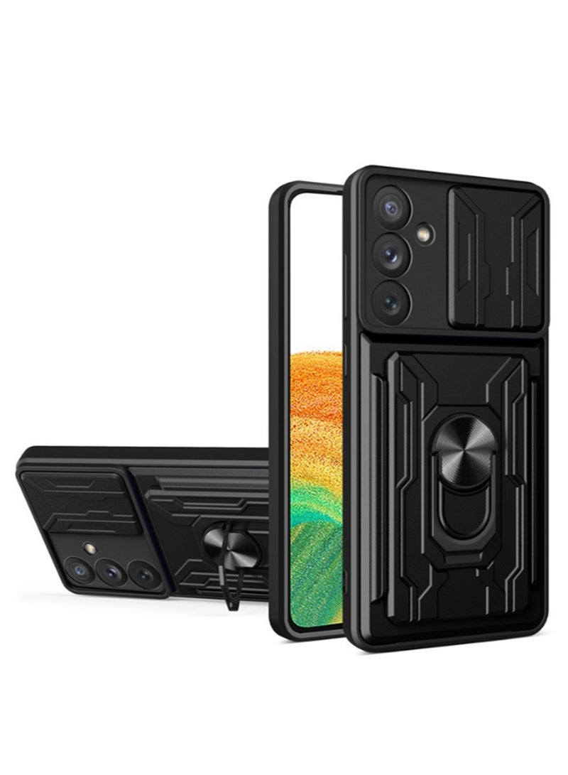 for Samsung Galaxy A56 5G Case, Card Holder & Slide Camera Lens Cover, Magnetic Ring Holder Kickstand Protective Phone Case for Samsung Galaxy A56 5G, Black  - Image 1