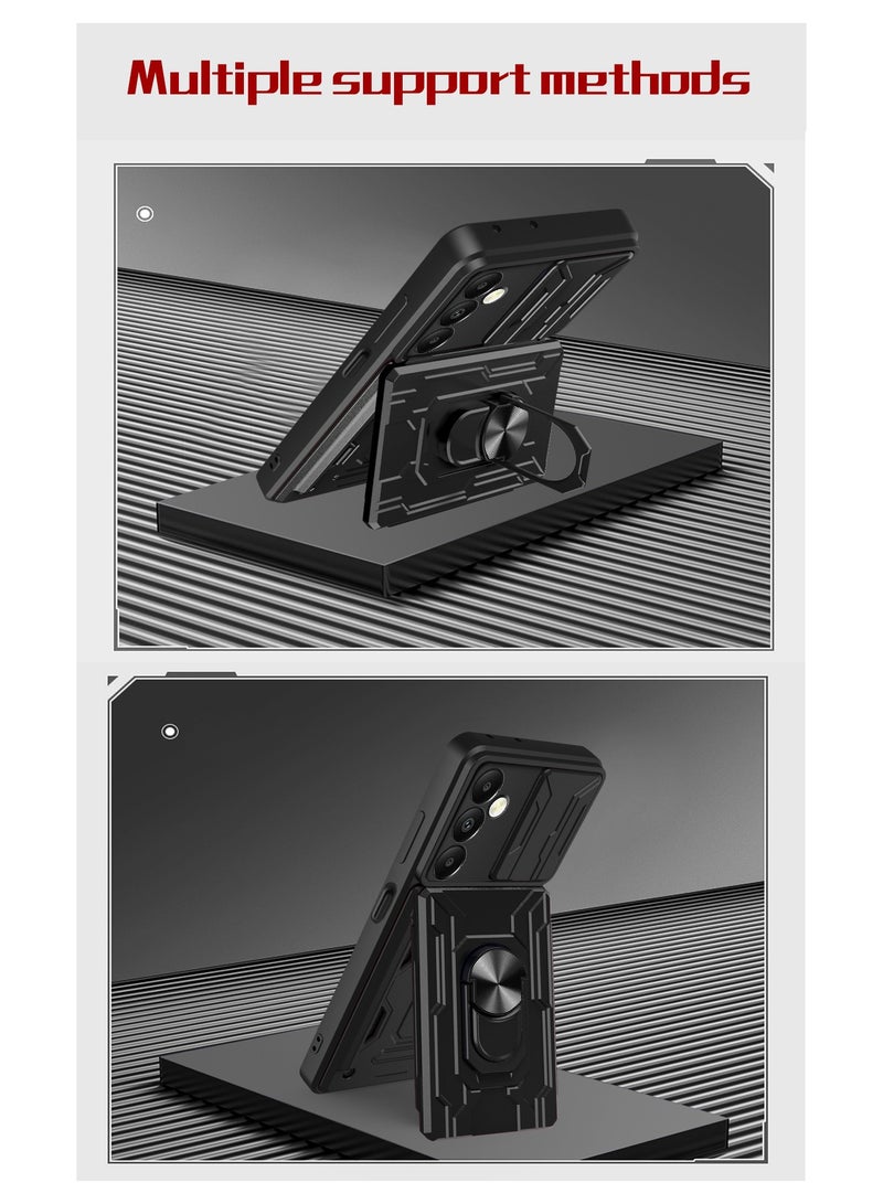 for Samsung Galaxy A56 5G Case, Card Holder & Slide Camera Lens Cover, Magnetic Ring Holder Kickstand Protective Phone Case for Samsung Galaxy A56 5G, Black  - Image 5