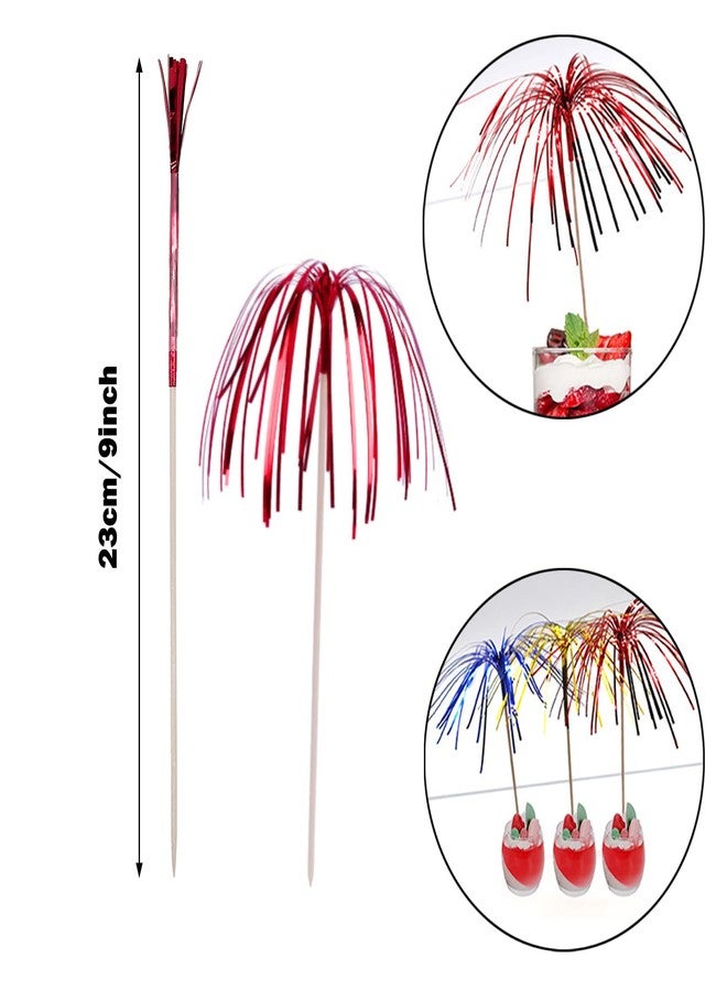 Allazone 200 PCS Firework Cupcake Toppers Foil Frill Toothpicks, 9 Inch Fireworks Bamboo Toothpicks for Cakes Decoration, Party Supplies, Christmas Decoration - Image 2