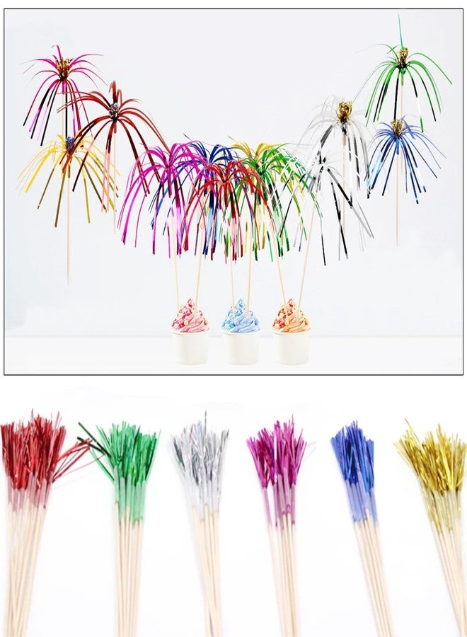 Allazone 200 PCS Firework Cupcake Toppers Foil Frill Toothpicks, 9 Inch Fireworks Bamboo Toothpicks for Cakes Decoration, Party Supplies, Christmas Decoration - Image 5