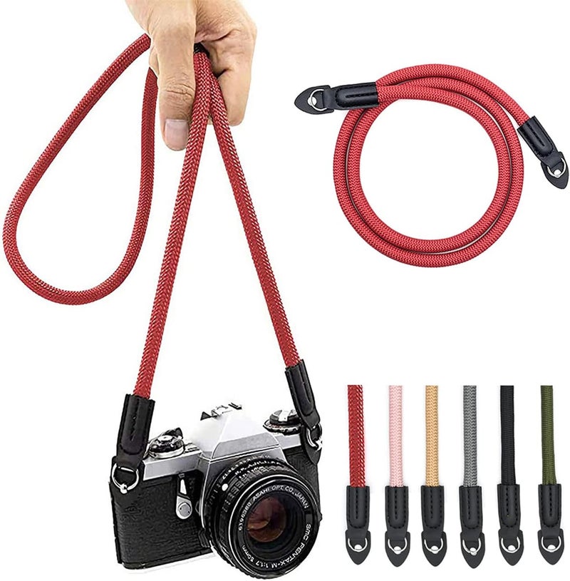 Eorefo Camera Strap Vintage 100cm Nylon Climbing Rope Camera Neck Shoulder Strap for Micro Single and DSLR Camera(Red) - Image 1