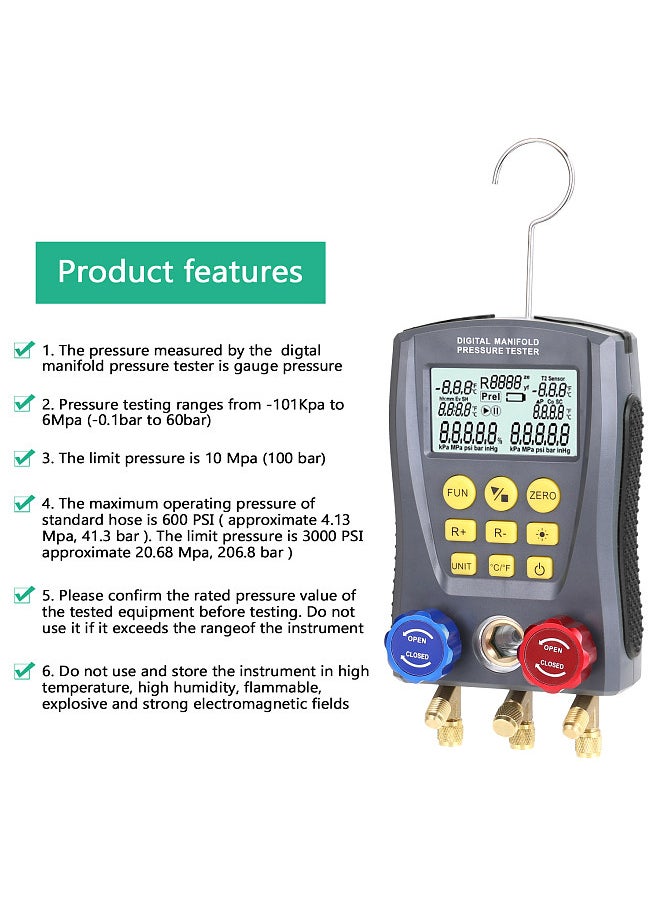 Generic Pressure Gauge Refrigeration Digital Vacuum Pressure Manifold Tester Meter HVAC Temperature Tester Digital Manifold Gauge Meter HVAC Vacuum Pressure  - Image 3