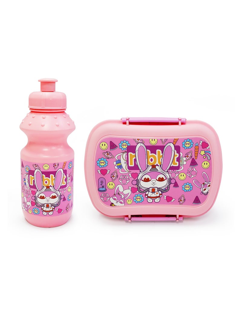 Eazy Kids طقم سهل للأطفال من 2 صندوق غداء وزجاجة ماء أرنب وردي - Image 1