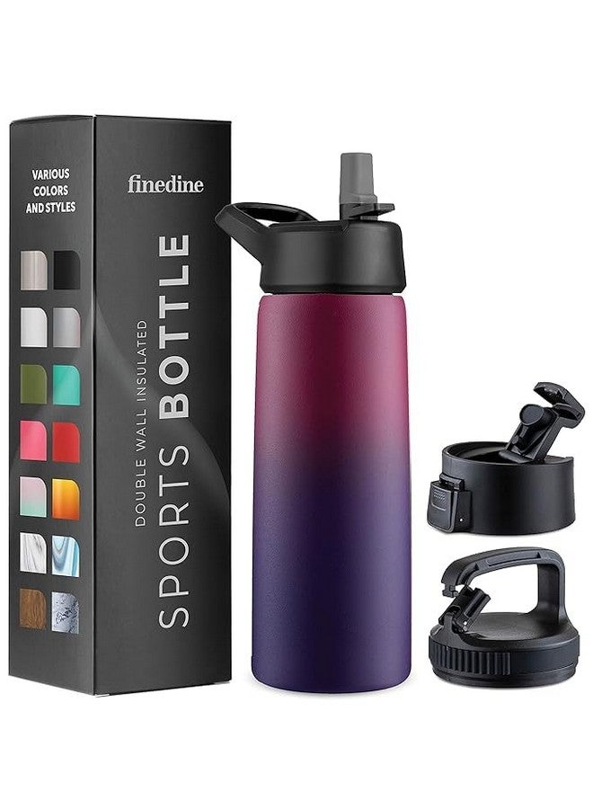 FineDine Triple Walled, Insulated Water Bottles with Straw - 750 ML Stainless Steel Metal Bottle with Leak Proof Lids - Ideal for Travel, School, Sports, Gym for Men, Women and Kids Dual Purple