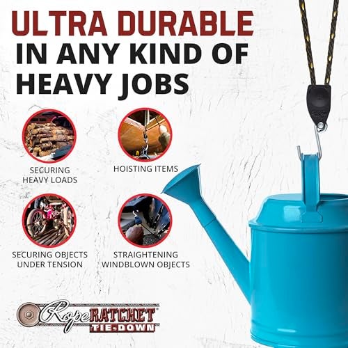 Rope Ratchet 1/8" Hanger Rope Tie Down with 6' Solid Braided Polypropylene, Ideal for Kayak, Canoe, Tent, Grow Lights, Canopy, Outdoor Gear, 75 lbs Capacity - Image 3