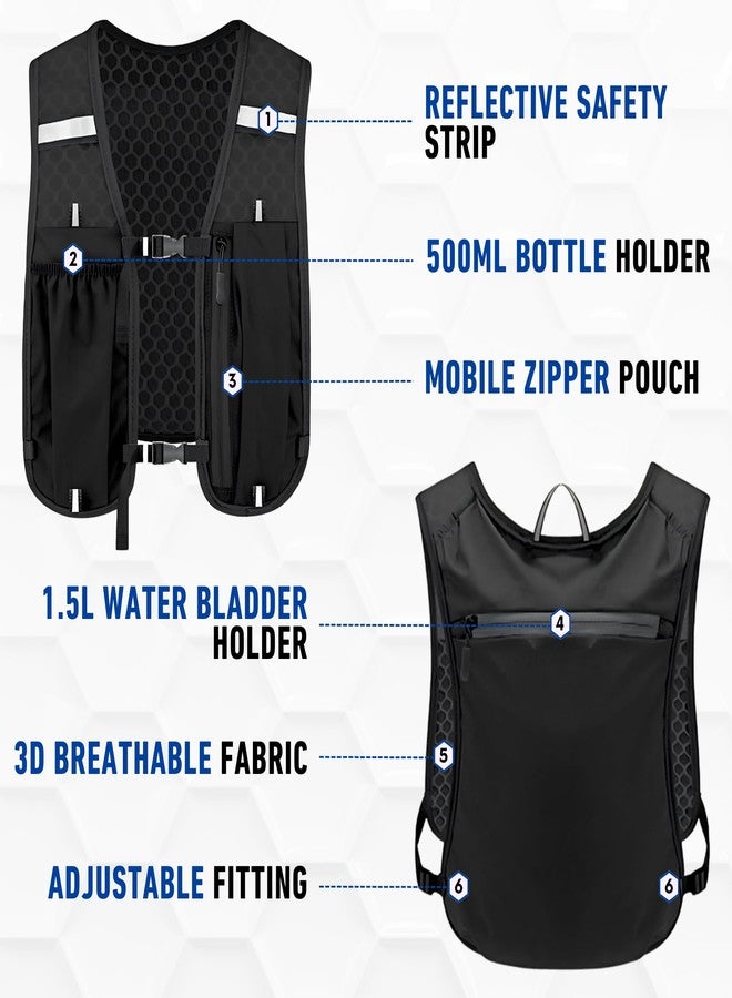 DR. FITZY Hydration Bag with 2L Water Bladder, Bottle & Mobile Holder Pouch | Reflective Running Vest for Men & Women | Breathable Hydration Vest for Running, Cycling, Hiking, Trekking & Bike Riders (Black) - Image 5