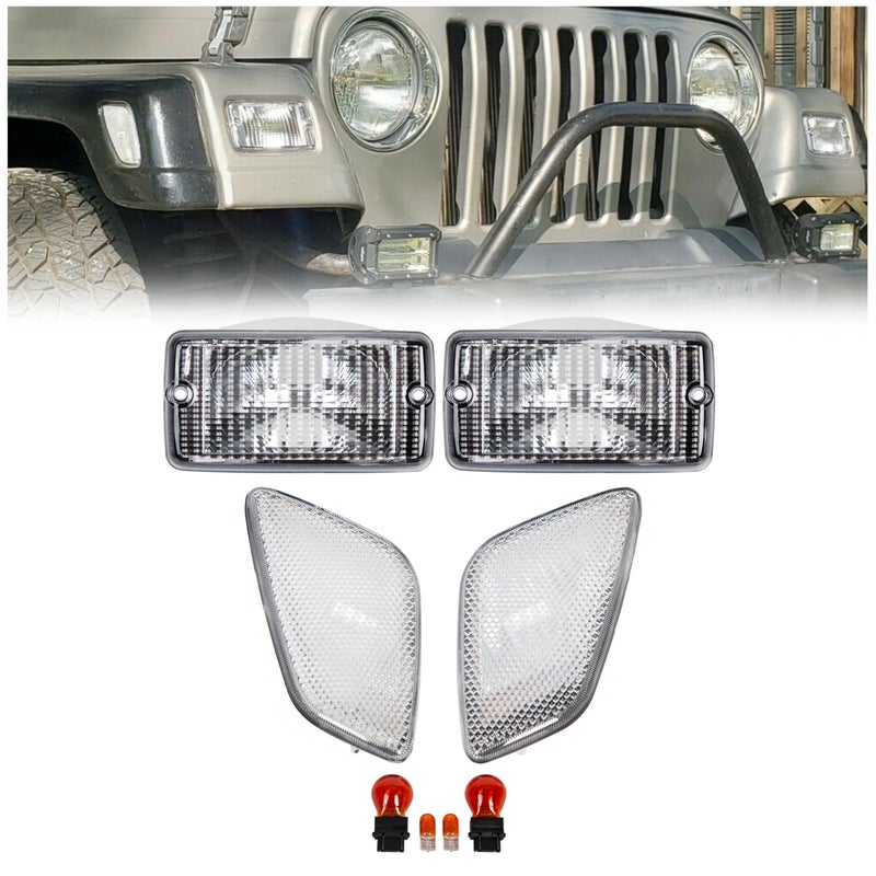 ECOTRIC Clear Bumper Signal Fender Side Marker Lights Combo Compatible with 19972006 Jeep Wrangler TJ Turn Signal Parking Lights Replacement for 55055020AC 55055020AD