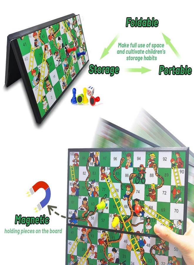 KIDAMI Magnetic Snakes and Ladders Board Game Set, Folding Portable Design, Family Travel Game Set Gift for Kids and Adults (11.2 inch x 11.2 inch) - Image 5