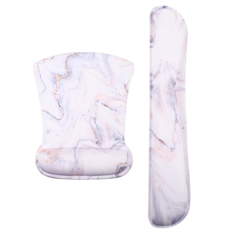 Memory Foam Keyboard Wrist Rest Mouse Pad Set Marble Pattern Non Slip Ergonomic 2pcs - Image 2