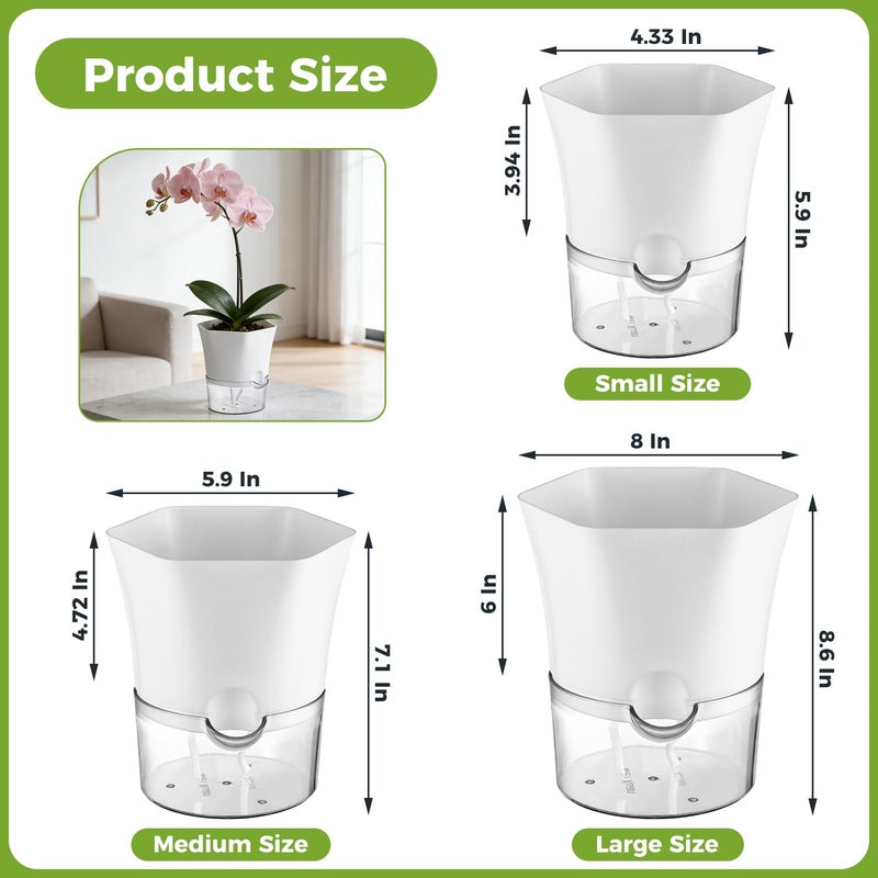 Planterhoma 6-Pack 7.8" Clear Self Watering Pots for Indoor Plants Large Hexagon Self-Watering Planters Orchid Pots Plastic Wick Flower Plant Pots for African Violet, Spider, Herbs, Home Decor, White and Clear - Image 3