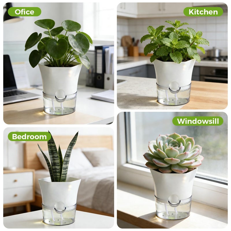 Planterhoma 6-Pack 7.8" Clear Self Watering Pots for Indoor Plants Large Hexagon Self-Watering Planters Orchid Pots Plastic Wick Flower Plant Pots for African Violet, Spider, Herbs, Home Decor, White and Clear - Image 4