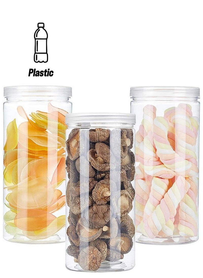 Haawooky 3 Pcs 46Oz/1360Ml Clear Plastic Round Storage Jarsempty Plastic Jars With Lidsclear Plastic Storage Jars With Screw On Lids For Dry Goodsnoodlesspices And More - Image 1