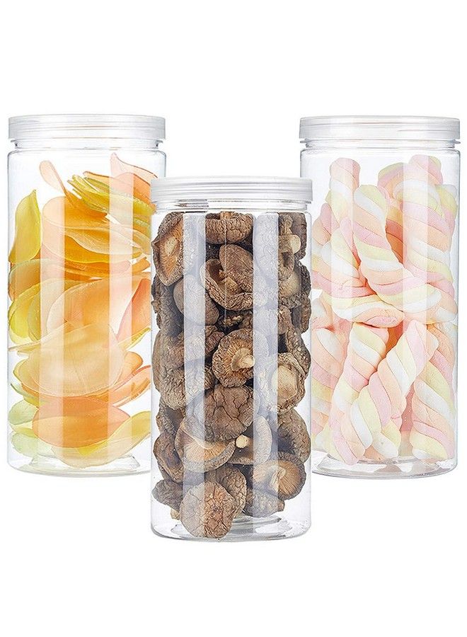 Haawooky 3 Pcs 46Oz/1360Ml Clear Plastic Round Storage Jarsempty Plastic Jars With Lidsclear Plastic Storage Jars With Screw On Lids For Dry Goodsnoodlesspices And More - Image 2