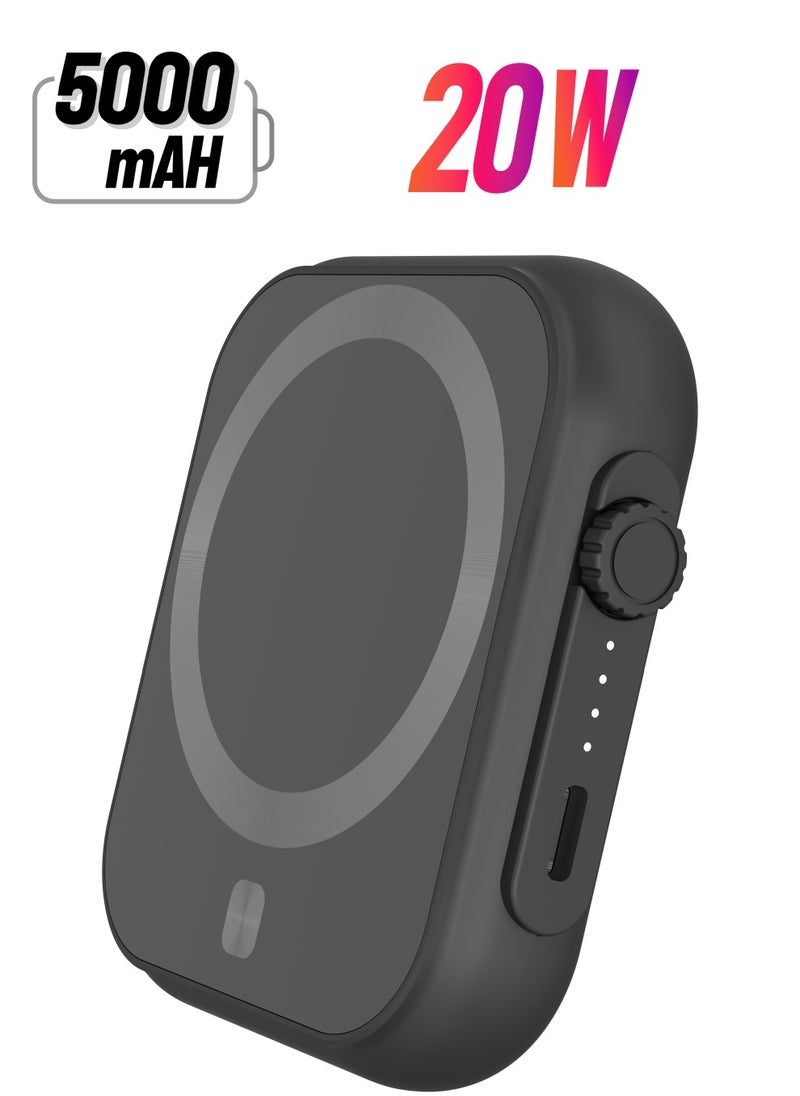 GREEN LION 5000mAh Power Bank 5000 mAh MagSafe Trio PD 20W for iWatch / iPhone / Airpods / 15W Magnetic Wireless Fast Charging/ LED Power Indicator / Polymer Battery - Black  - Image 1