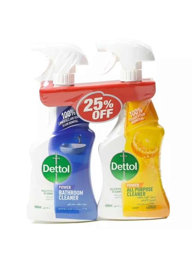 Dettol Power Bathroom Cleaner + All Purpose Cleaner with Lemon Squeeze- 2 x 500ml Blue and Yellow 2X500MLml - Image 1