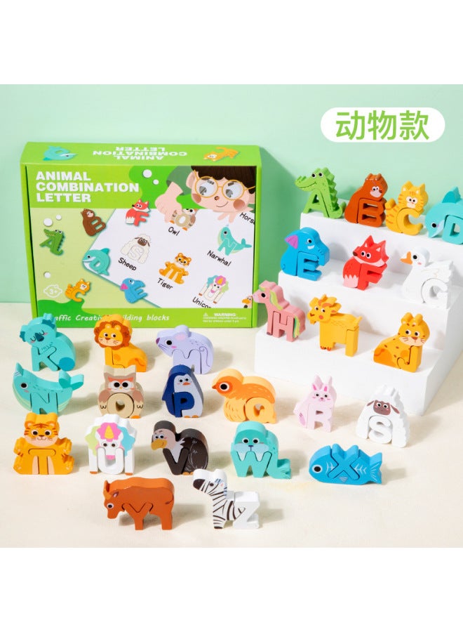 Cartoon Letters Creative Building Blocks Children's Early Education Traffic Animals Dinosaur Cognitive Matching Wooden Toys