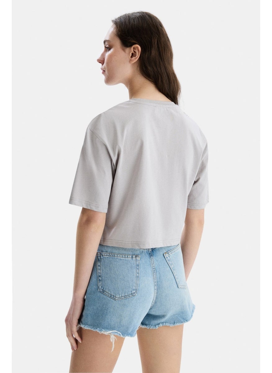 UCLA Helena Gray Crew Neck Oversize Crop Embroidered Oversize Women's Tshirt  - Image 3