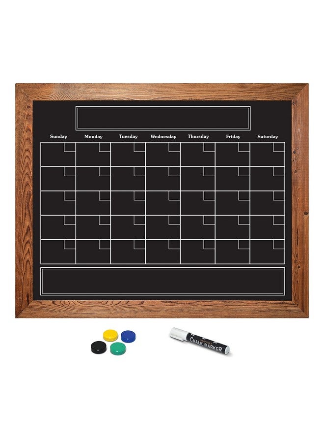 Better Office Products Magnetic Wall Chalkboard Monthly Calendar, Large Wooden-Framed Chalkboard Calendar, 24" X 30", Wall Mount, With Chalk Marker & Magnets (Rustic Brown) - Image 1