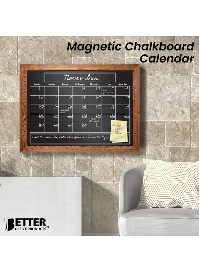 Better Office Products Magnetic Wall Chalkboard Monthly Calendar, Large Wooden-Framed Chalkboard Calendar, 24" X 30", Wall Mount, With Chalk Marker & Magnets (Rustic Brown) - Image 2