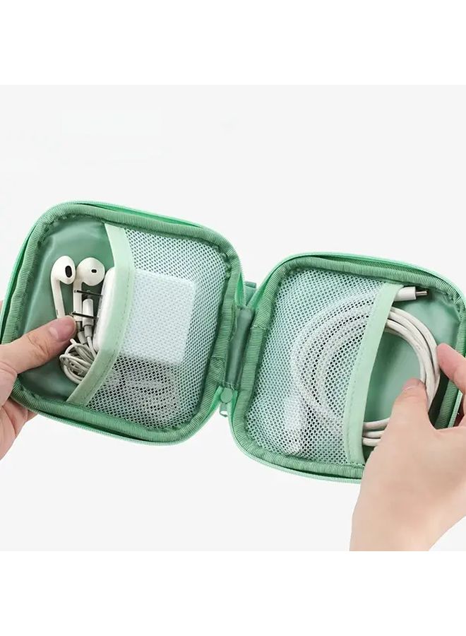 Green Faux Leather Earphone Charger Organizer Portable Cable Storage Bag - Image 3