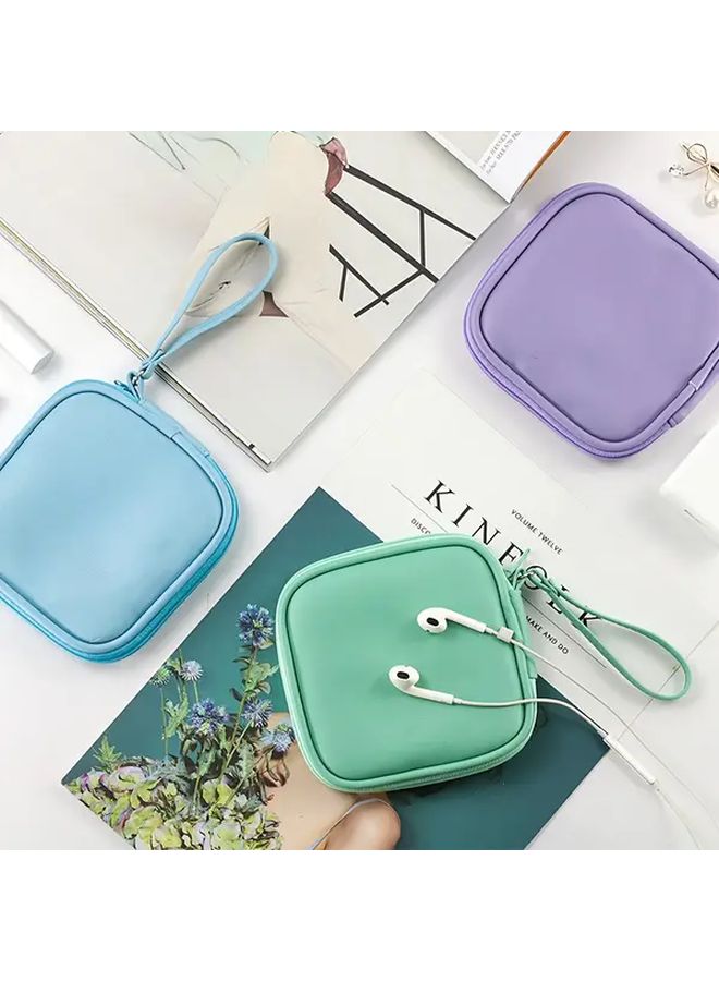 Green Faux Leather Earphone Charger Organizer Portable Cable Storage Bag - Image 4