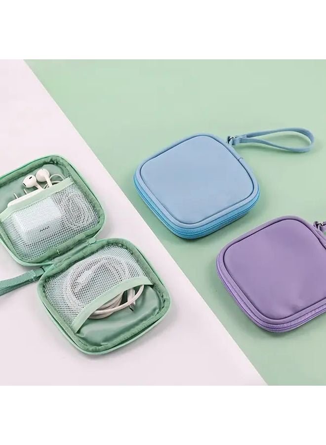 Green Faux Leather Earphone Charger Organizer Portable Cable Storage Bag - Image 2