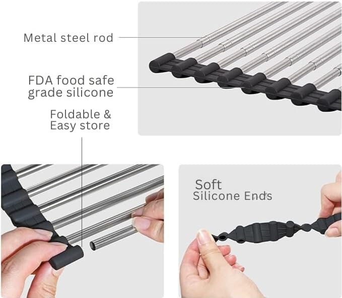 CLEMATIS Kitchen Dish Drainer Rack Roll Up Over The Sink | Dish Drying Rack for Kitchen | Portable Dish Drainer Rack for Crockery, Utensils, Fruits, Vegetables - Image 2