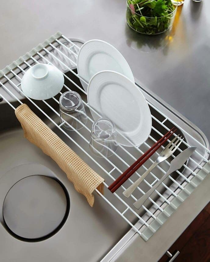 CLEMATIS Kitchen Dish Drainer Rack Roll Up Over The Sink | Dish Drying Rack for Kitchen | Portable Dish Drainer Rack for Crockery, Utensils, Fruits, Vegetables - Image 1