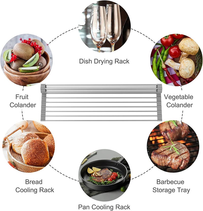 CLEMATIS Kitchen Dish Drainer Rack Roll Up Over The Sink | Dish Drying Rack for Kitchen | Portable Dish Drainer Rack for Crockery, Utensils, Fruits, Vegetables - Image 5