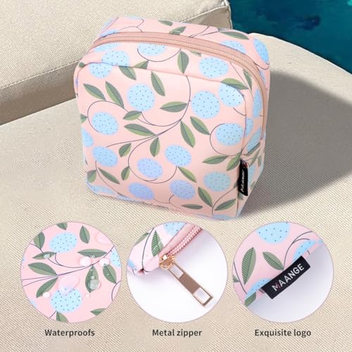 MAANGE Small Makeup Bag for Purse, Portable Cosmetic Bag, Mini Makeup Bag with Slip-in Pockets, Cute Make Up Bag, Pouches for Purse Women (Pink Plants) - Image 3