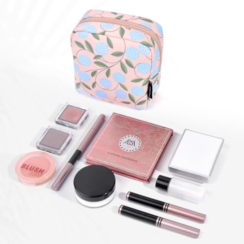 MAANGE Small Makeup Bag for Purse, Portable Cosmetic Bag, Mini Makeup Bag with Slip-in Pockets, Cute Make Up Bag, Pouches for Purse Women (Pink Plants) - Image 4