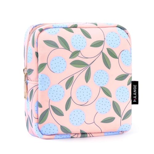MAANGE Small Makeup Bag for Purse, Portable Cosmetic Bag, Mini Makeup Bag with Slip-in Pockets, Cute Make Up Bag, Pouches for Purse Women (Pink Plants) - Image 1