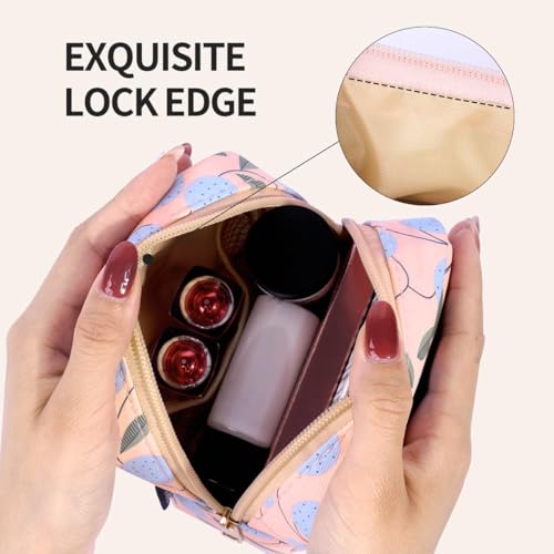 MAANGE Small Makeup Bag for Purse, Portable Cosmetic Bag, Mini Makeup Bag with Slip-in Pockets, Cute Make Up Bag, Pouches for Purse Women (Pink Plants) - Image 2