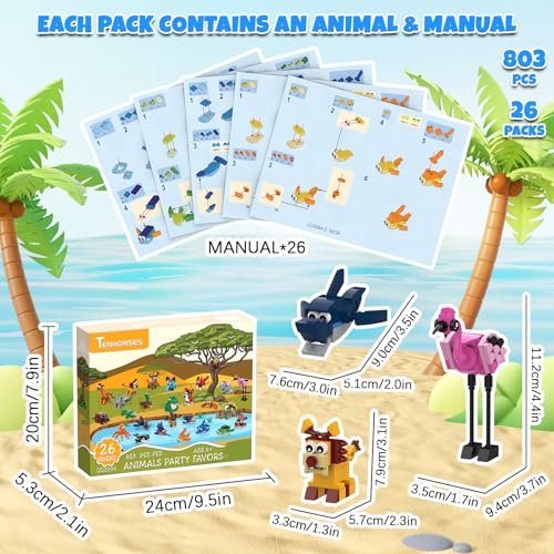 Tenhorses Party Favors for Kids Building Set 26 Pack Animals Building Block Toys Valentines Classroom Prizes Goodie Bags Easter Basket Stuffers Christmas Birthday Gift for Kids 812 803PCS - Image 5
