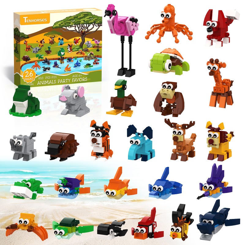 Tenhorses Party Favors for Kids Building Set 26 Pack Animals Building Block Toys Valentines Classroom Prizes Goodie Bags Easter Basket Stuffers Christmas Birthday Gift for Kids 812 803PCS - Image 3