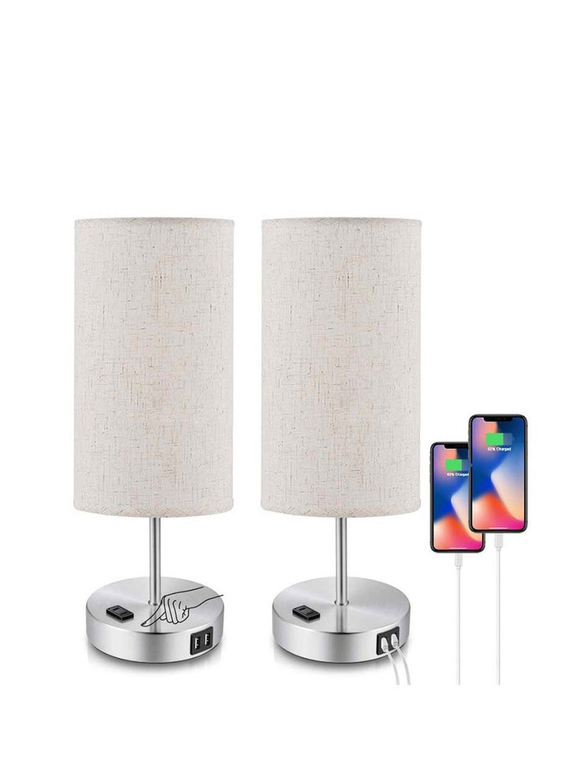 Cool Baby COOLBABY 2 Pack Desk Lamp Three Section Touch Table Lamp with Round Cloth Cover USB Mobile Phone Charging 3 Way Dimmable Touch Lamps  - Image 1