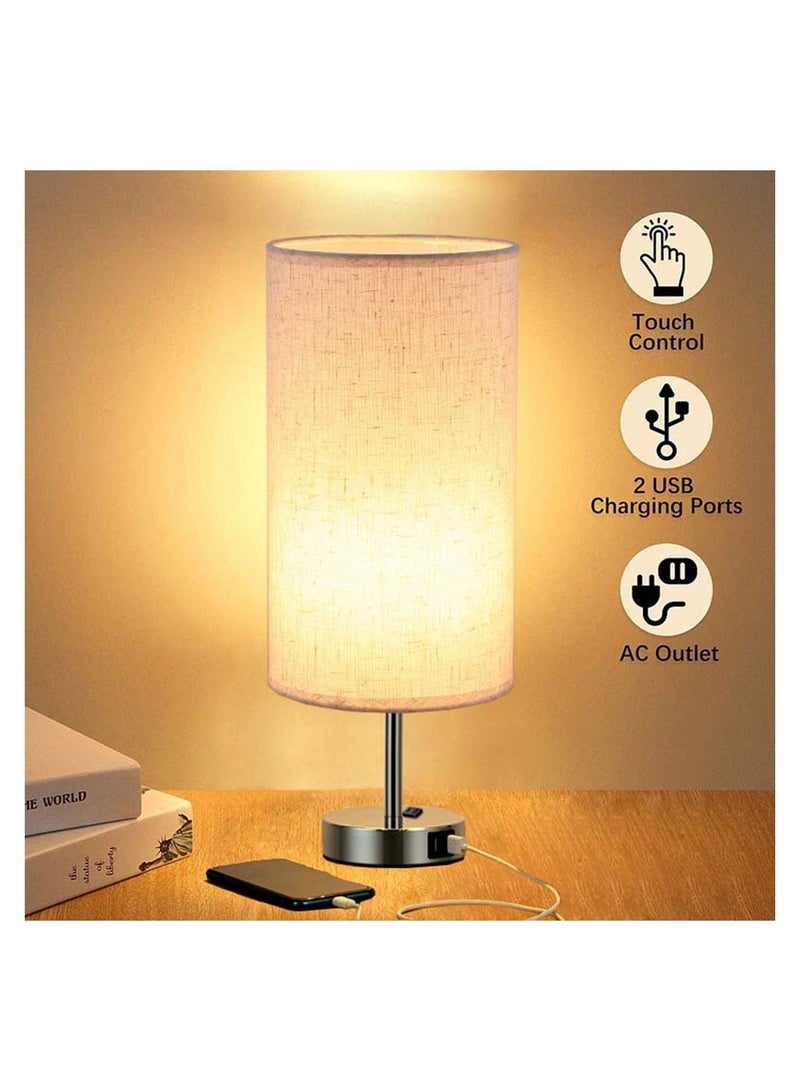 Cool Baby COOLBABY 2 Pack Desk Lamp Three Section Touch Table Lamp with Round Cloth Cover USB Mobile Phone Charging 3 Way Dimmable Touch Lamps  - Image 2