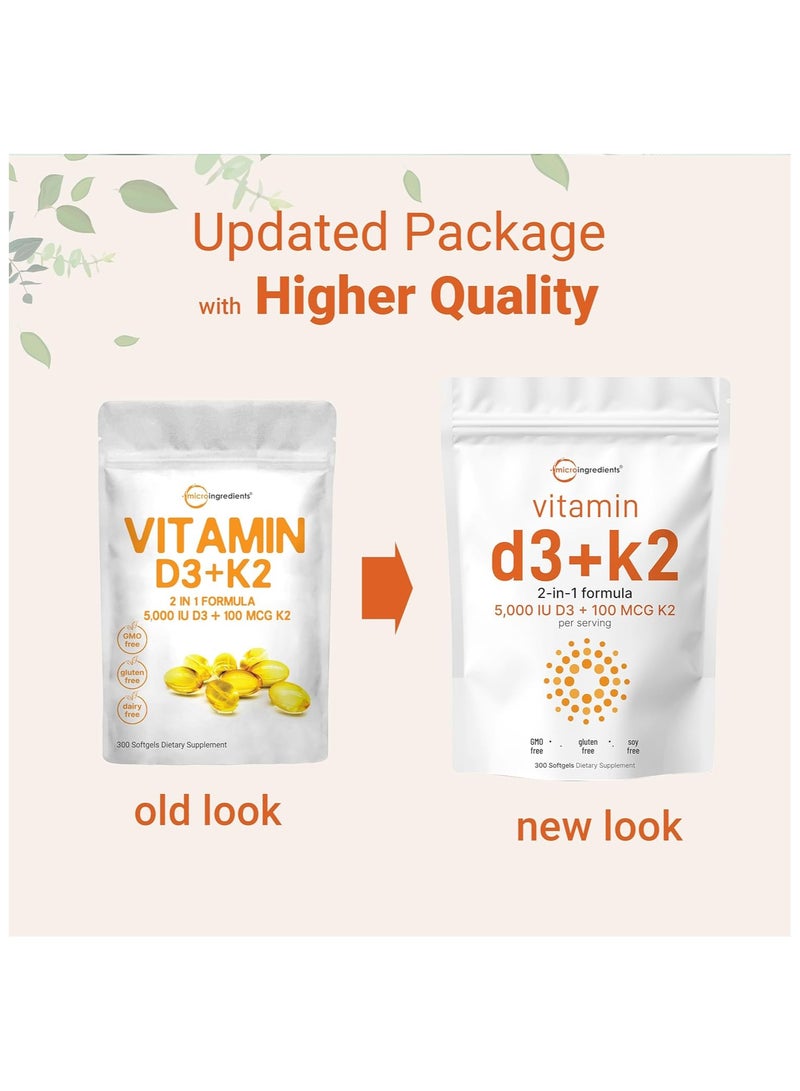 Micro Ingredients Vitamin D3 + K2 5000IU made with coconut oil 300 softgels - Image 3