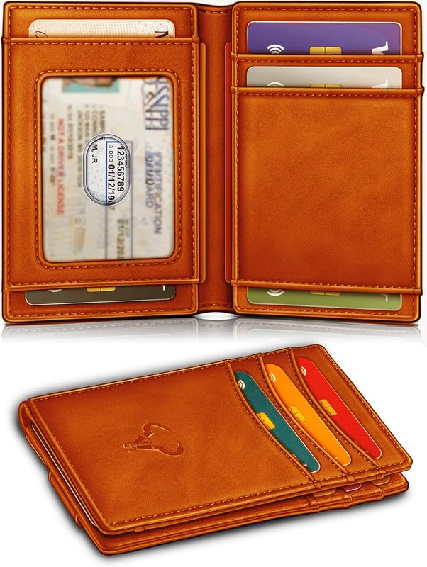 Contacts RFID Blocking Magnetic Closure Slim Genuine Leather Front Pocket Wallet for Men Holds up to 12 Cards Including 1 ID Window Along with Money Clip (Tan) - Image 2
