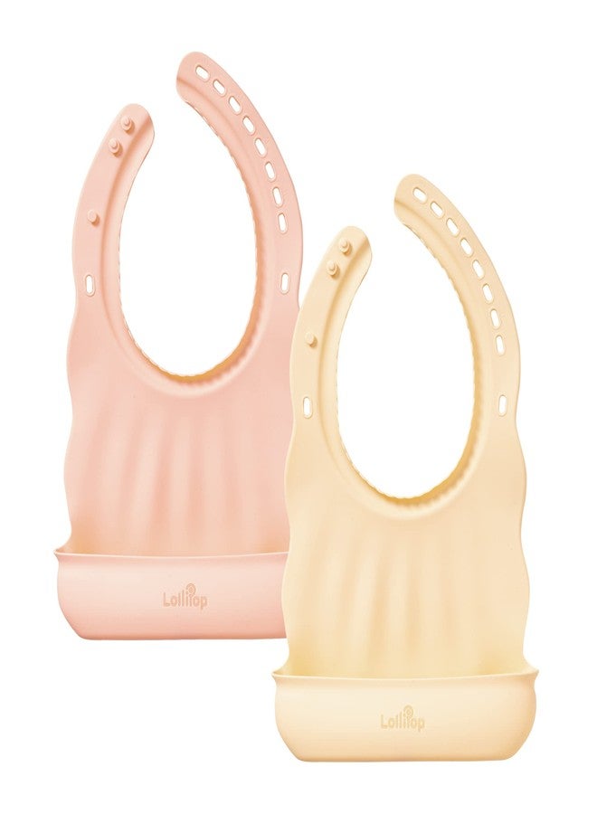 Lollipop Silicone Baby Bibs Set Of 2 | BPA Free, Skin-friendly, Soft, Comfortable, Adjustable Silicone Bibs for Babies & Toddlers | Non-Messy, Durable, Easy Wipe Clean (Misty Rose/Buttermilk) - Image 1