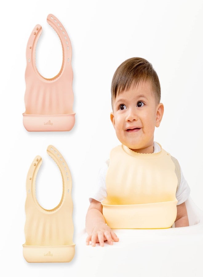 Lollipop Silicone Baby Bibs Set Of 2 | BPA Free, Skin-friendly, Soft, Comfortable, Adjustable Silicone Bibs for Babies & Toddlers | Non-Messy, Durable, Easy Wipe Clean (Misty Rose/Buttermilk) - Image 2