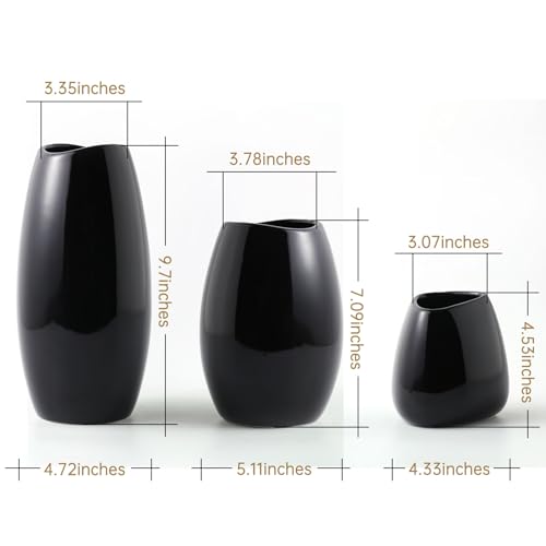 hjn Ceramic Vase Set of 3 Black Flower Vase for Home Decor, Modern Decorative Vase for Flowers/Ideal Shelf Decor/Table/Living Room/Kitchen/Office-Black - Image 4