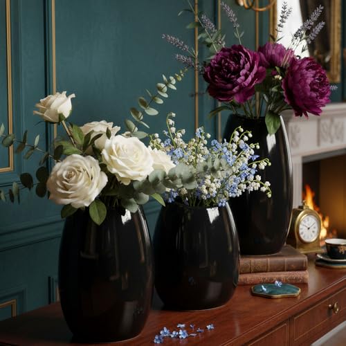 hjn Ceramic Vase Set of 3 Black Flower Vase for Home Decor, Modern Decorative Vase for Flowers/Ideal Shelf Decor/Table/Living Room/Kitchen/Office-Black - Image 3