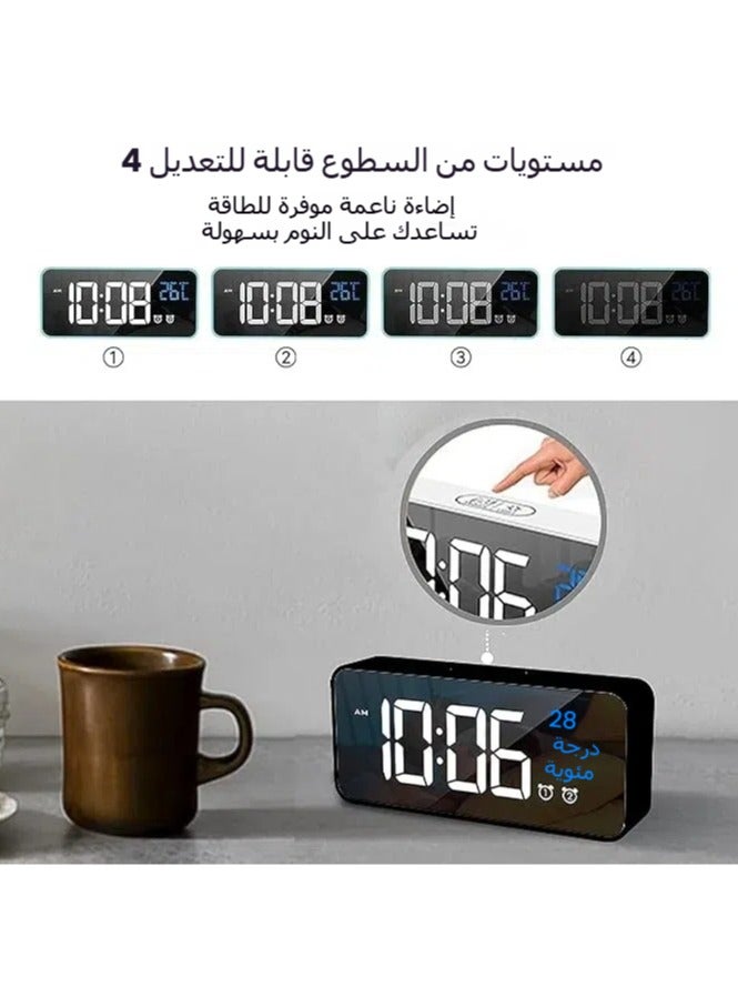 عام ساعات منبه، ساعة رقمية كبيرة بشاشة LED مع عرض درجة الحرارة، وظيفة الغفوة، سطوع قابل للتعديل/تحكم في مستوى صوت المنبه، ومنبه مزدوج مع نغمات متعددة، مثالية لغرفة النوم، بجانب السرير، غرفة المعيشة، المكتب، تعمل بنظام 12/24 ساعة. - Image 3